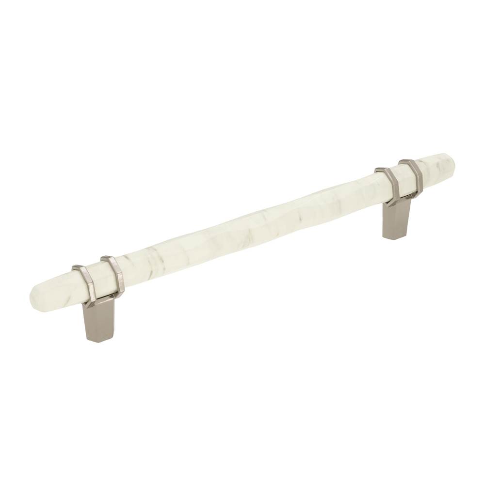 Amerock Carrione 6-5/16 in (160 mm) Center-to-Center Marble White/Polished Nickel Cabinet Pull