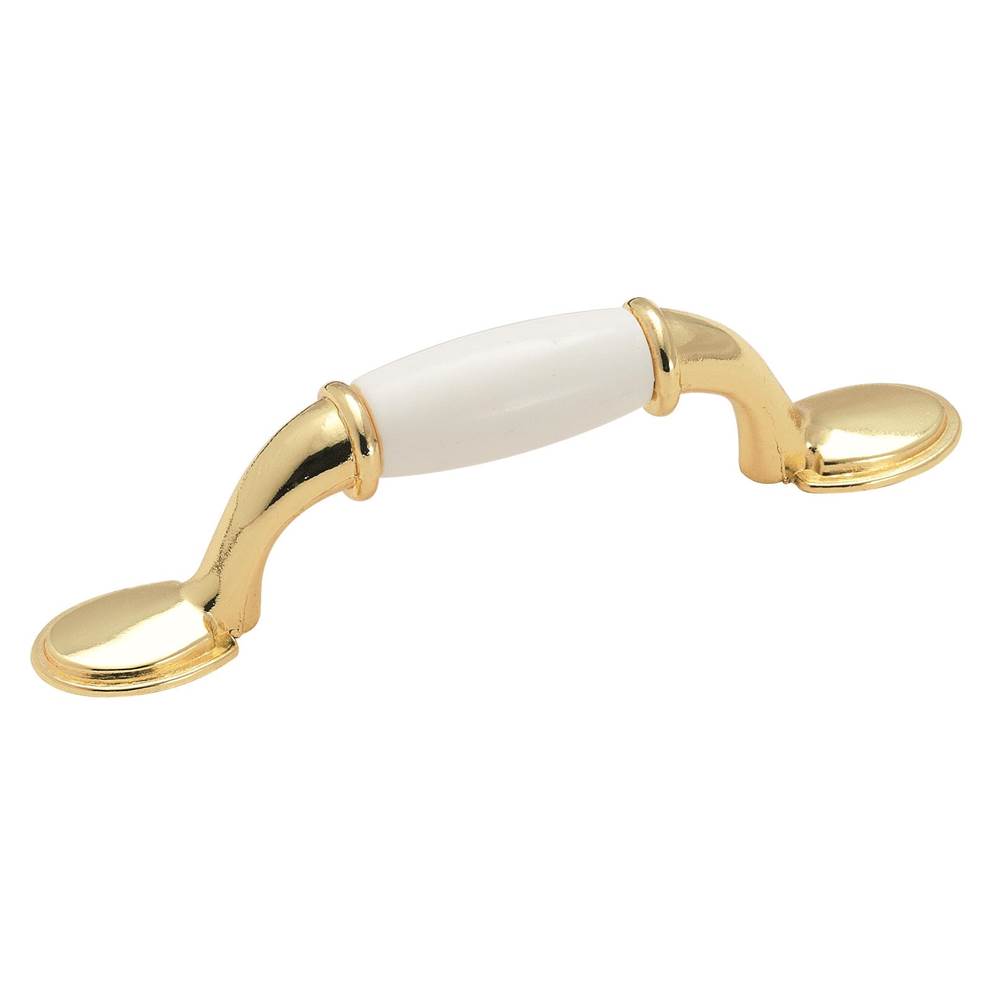 Amerock Allison Value 3 in (76 mm) Center-to-Center White/Polished Brass Cabinet Pull