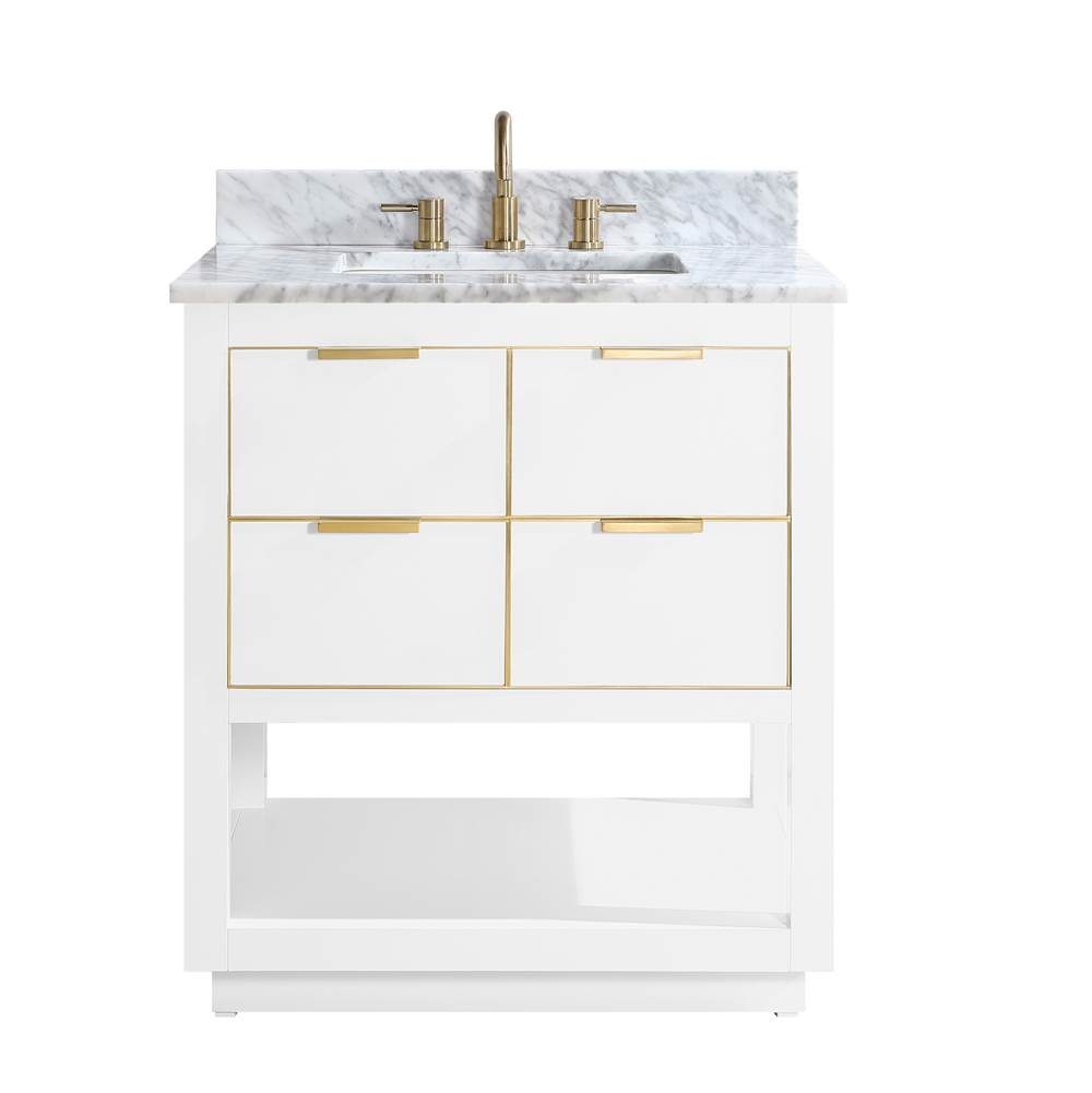 Avanity Avanity Allie 31 in. Vanity Combo in White with Gold Trim and Carrara White Marble Top