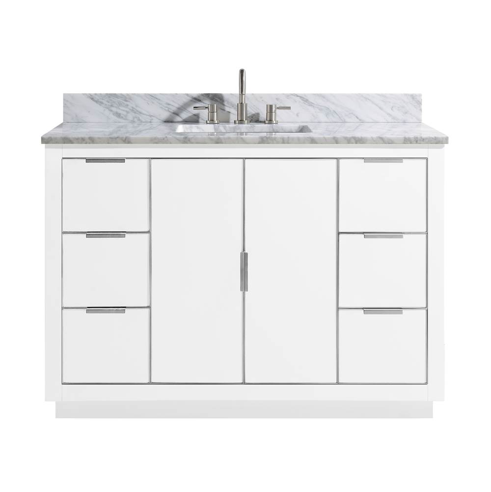 Avanity Avanity Austen 49 in. Vanity Combo in White with Silver Trim and Carrara White Marble Top
