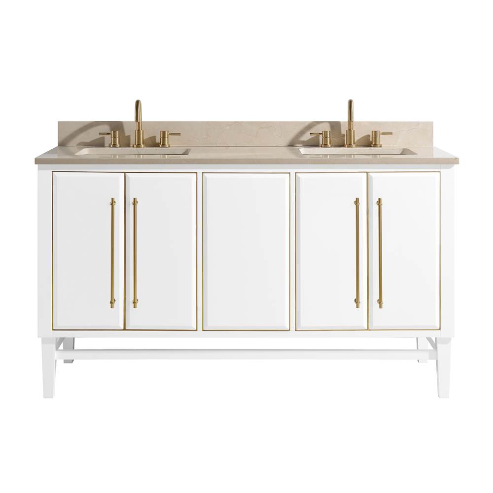 Avanity Avanity Mason 61 in. Vanity Combo in White with Gold Trim and Crema Marfil Marble Top