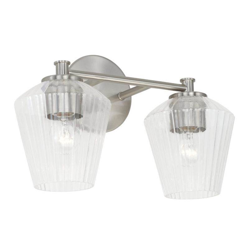 Capital Lighting 2-Light Vanity in Brushed Nickel with Clear Fluted Glass