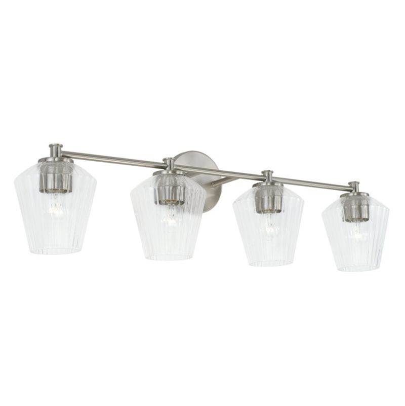 Capital Lighting 4-Light Vanity in Brushed Nickel with Clear Fluted Glass