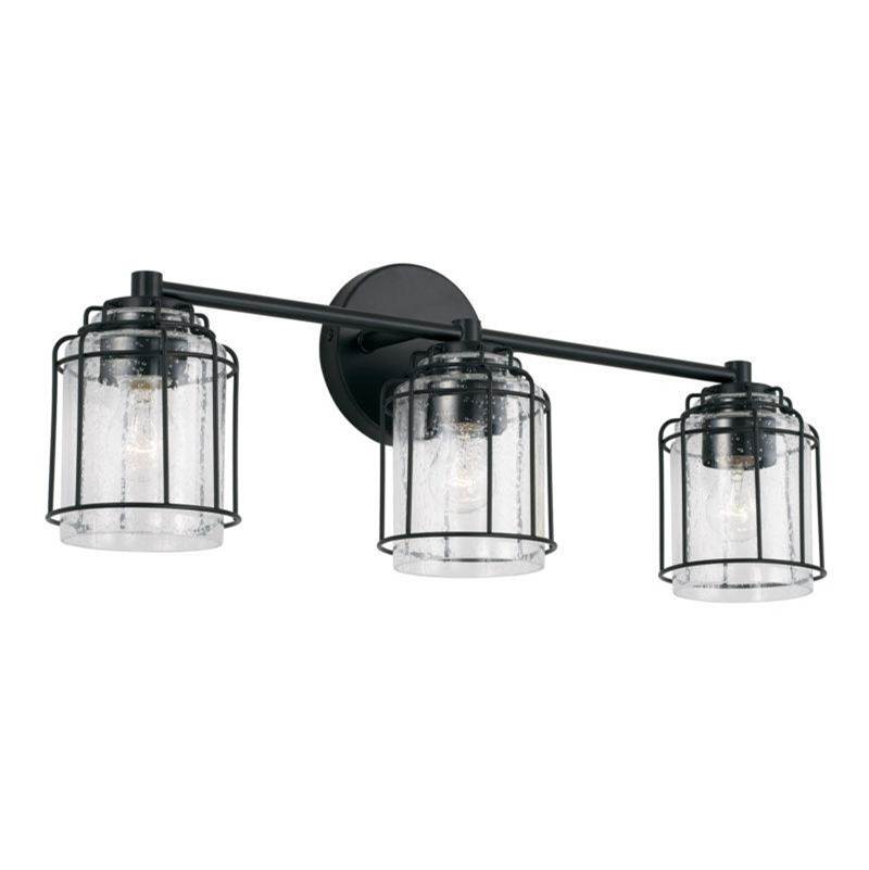 Capital Lighting Harmon 3-Light Vanity in Matte Black with Clear Seeded Glass