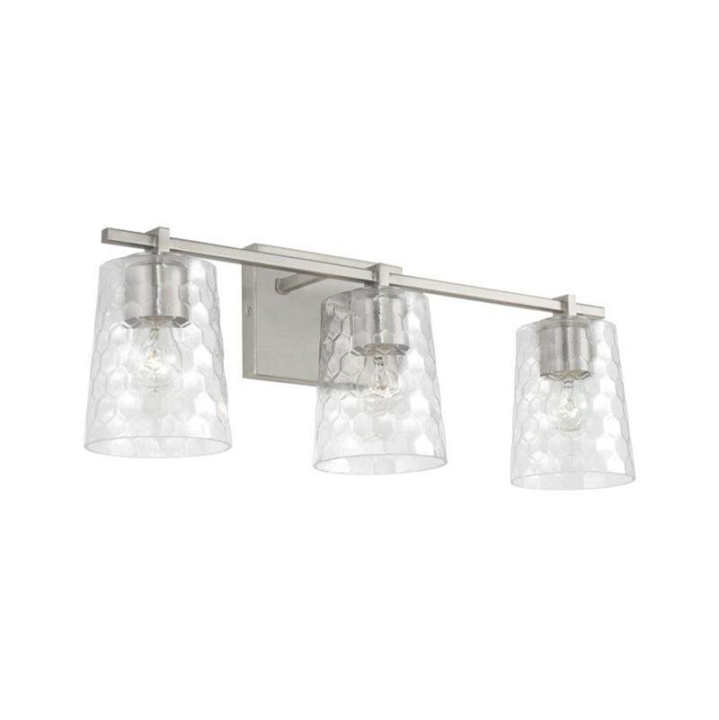 Capital Lighting 3-Light Vanity in Brushed Nickel with Clear Honeycomb Glass