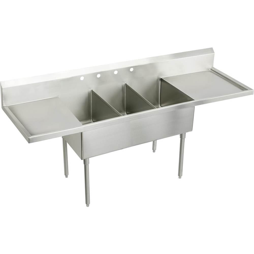 Elkay Sturdibilt Stainless Steel 120'' x 27-1/2'' x 14'' Floor Mount, Triple Compartment Scullery Sink with Drainboard