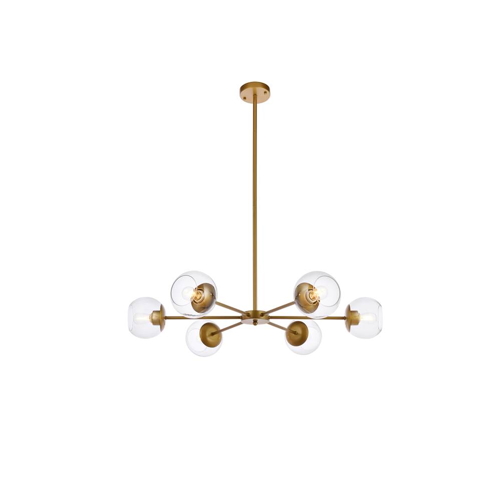 Elegant Lighting Briggs 36 Inch Pendant In Brass With Clear Shade