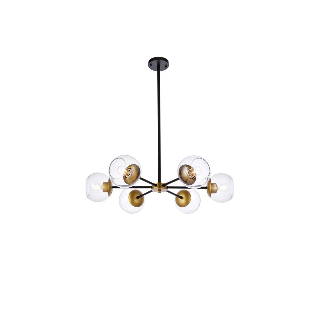 Elegant Lighting Briggs 30 Inch Pendant In Black And Brass With Clear Shade