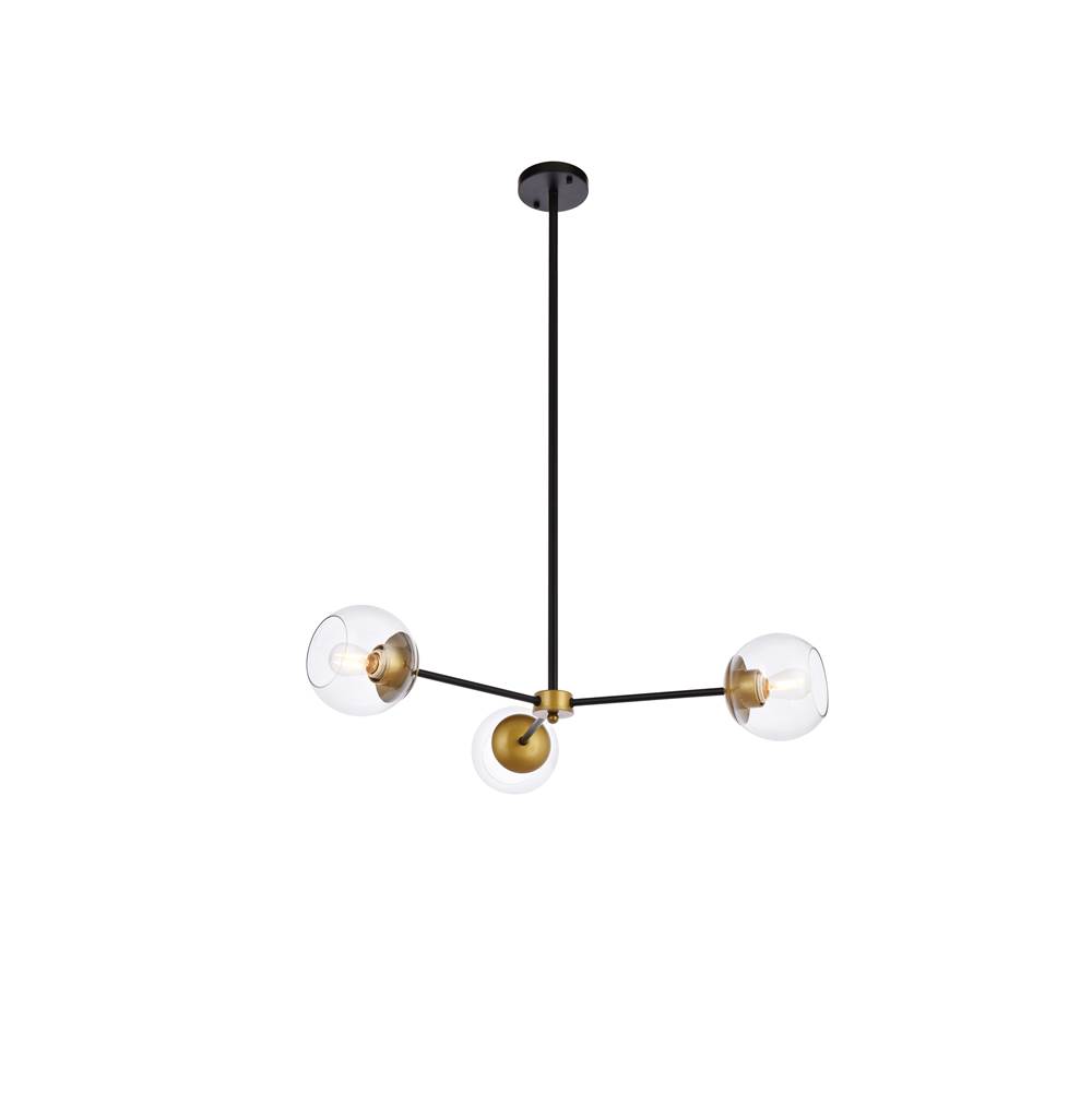 Elegant Lighting Briggs 32 Inch Pendant In Black And Brass With Clear Shade