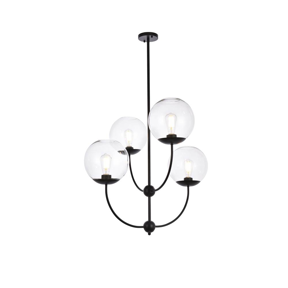 Elegant Lighting Lennon 31.5 Inch Pendant In Black With Clear Shade