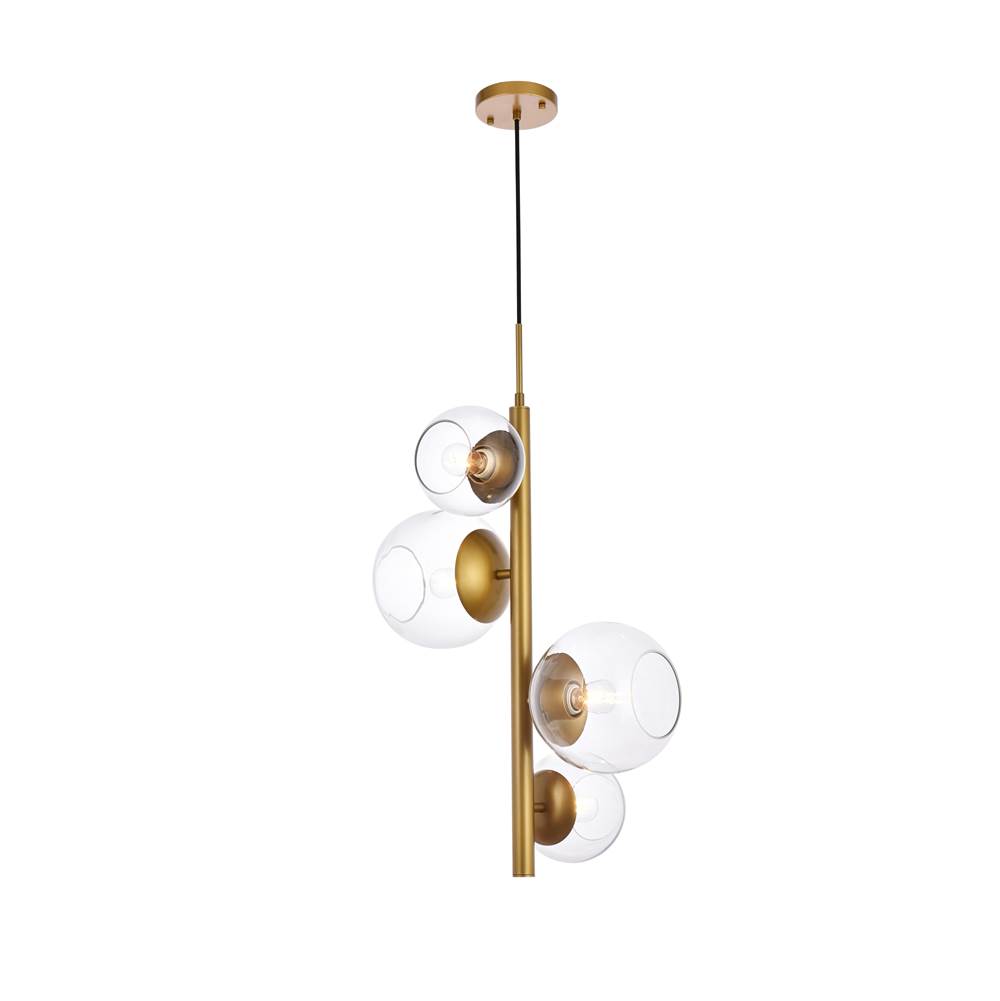 Elegant Lighting Wells 18 Inch Pendant In Brass With Clear Shade
