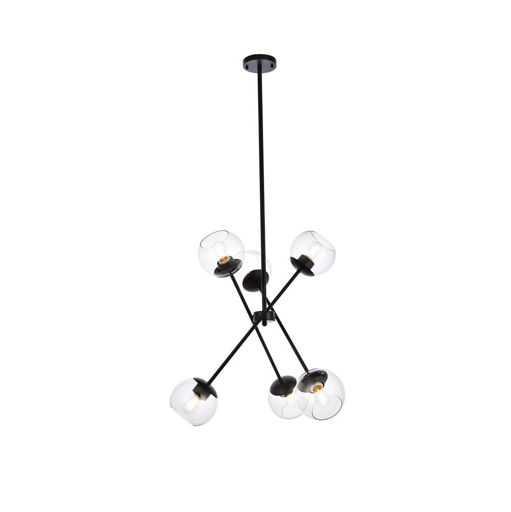 Elegant Lighting Axl 24 Inch Pendant In Black With Clear Shade