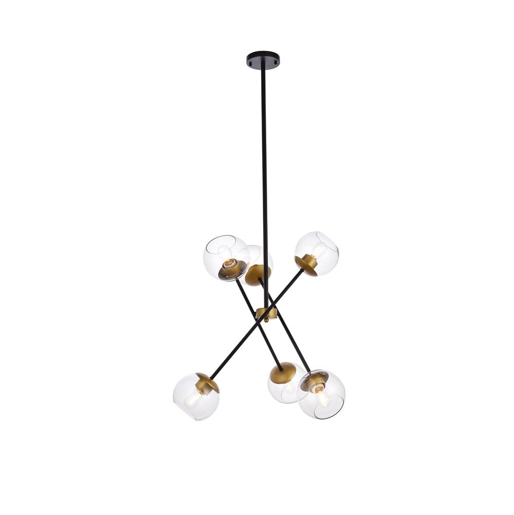 Elegant Lighting Axl 24 Inch Pendant In Black And Brass With Clear Shade