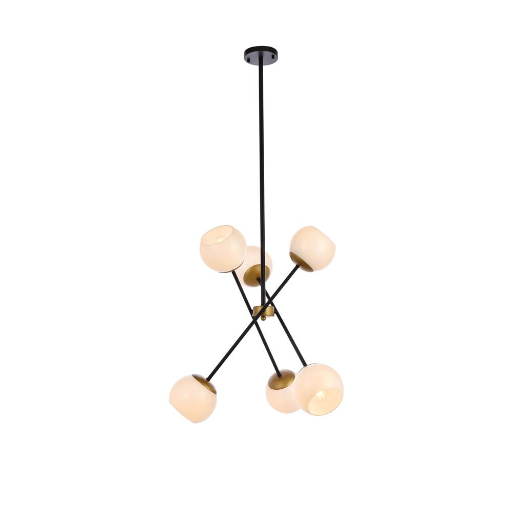 Elegant Lighting Axl 24 Inch Pendant In Black And Brass With White Shade