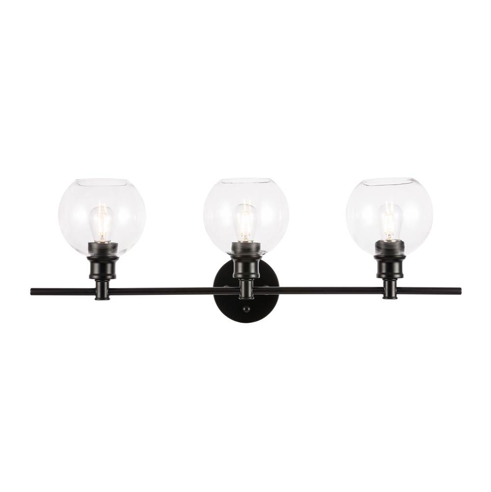 Elegant Lighting Collier 3 light Black and Clear glass Wall sconce