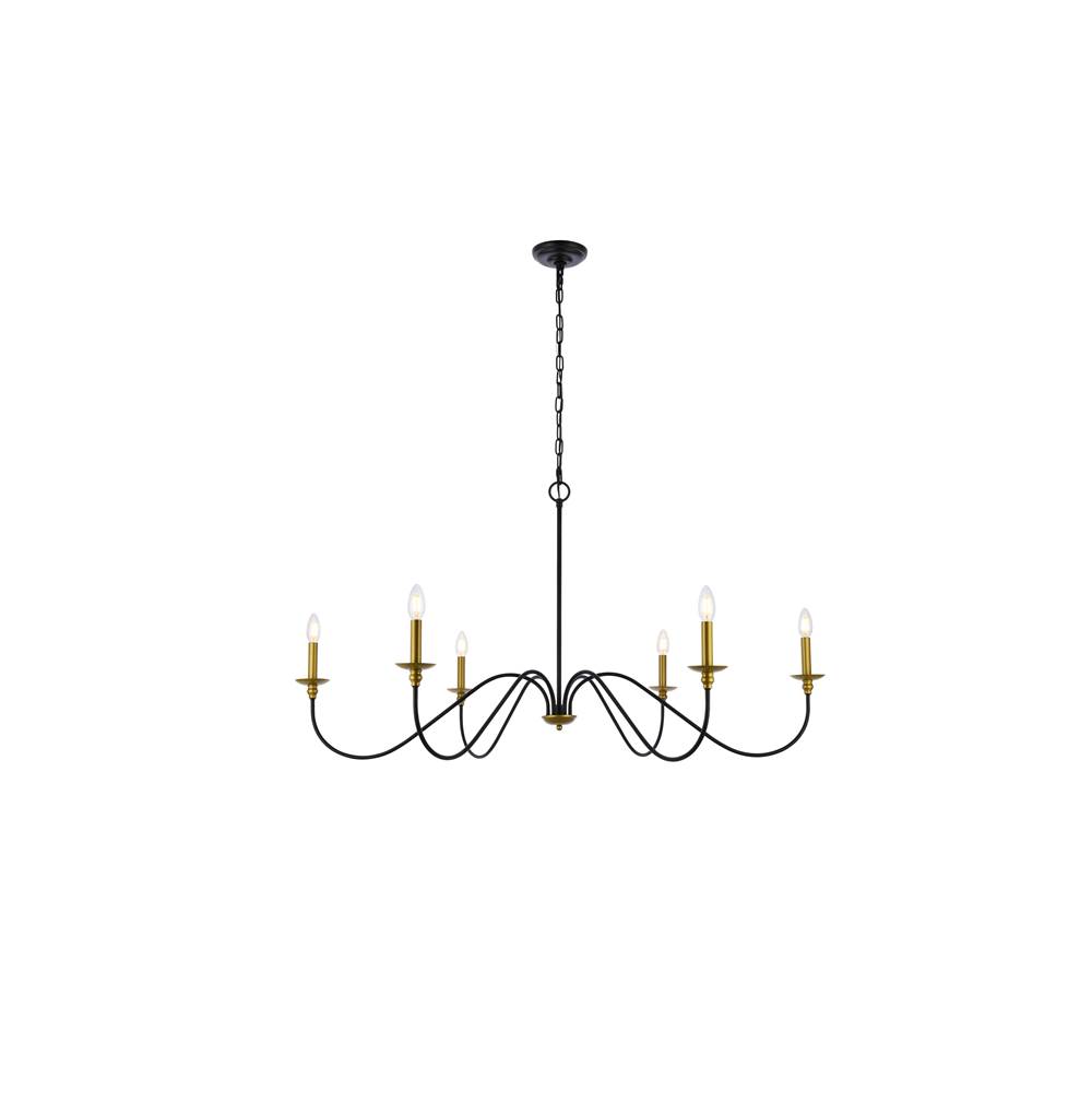 Elegant Lighting Rohan 48 inch chandelier in matte black and brass