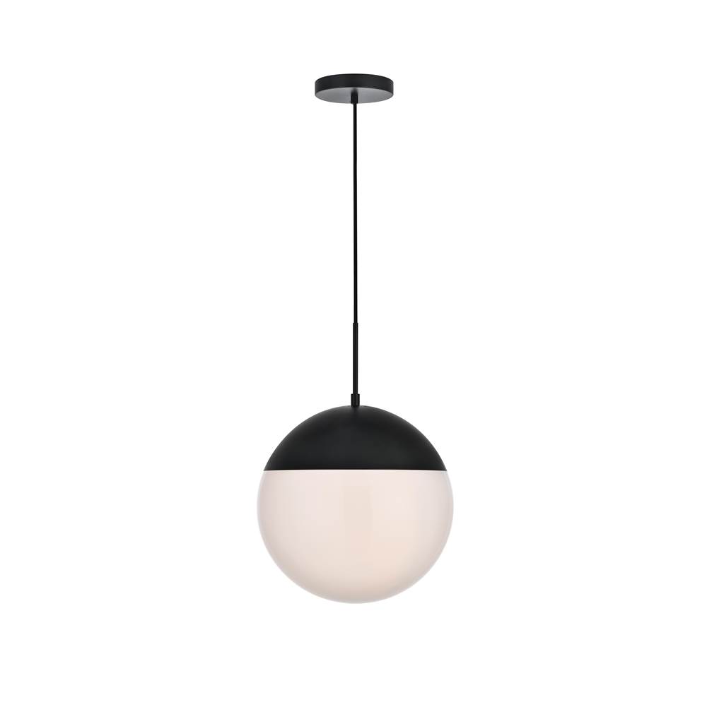 Elegant Lighting Eclipse 1 Light Black Pendant With Frosted White Glass
