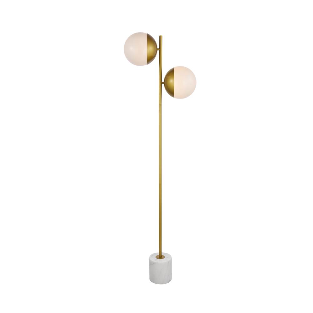 Elegant Lighting Eclipse 2 Lights Brass Floor Lamp With Frosted White Glass