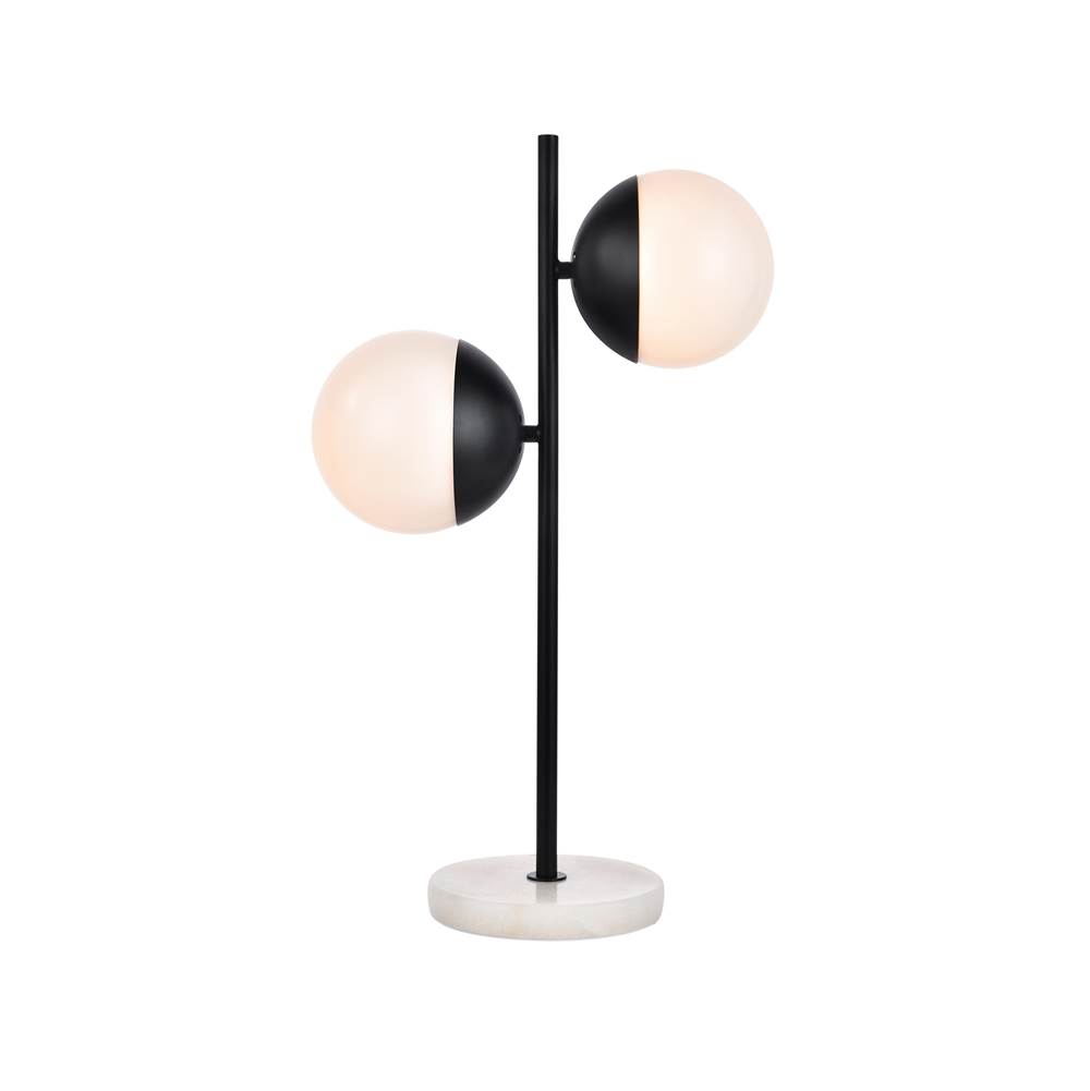 Elegant Lighting Eclipse 2 Lights Black Table Lamp With Frosted White Glass