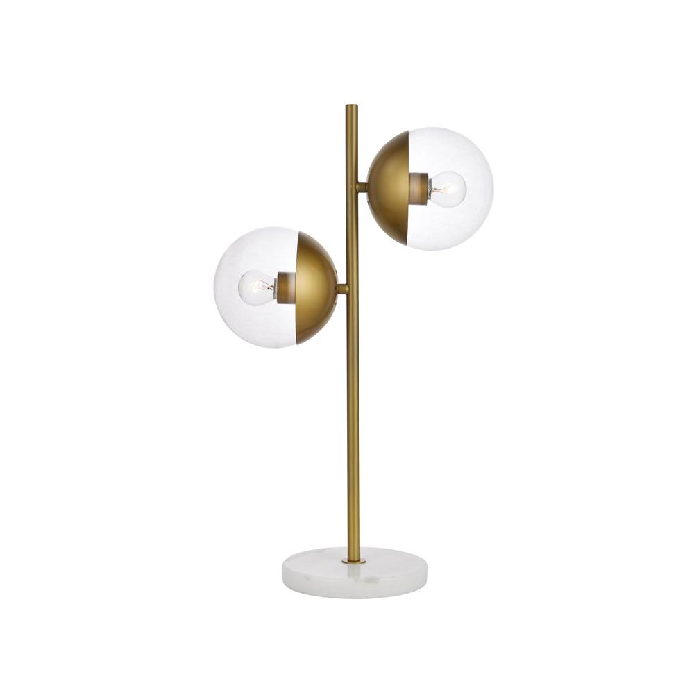 Elegant Lighting Eclipse 2 Lights Brass Table Lamp With Clear Glass