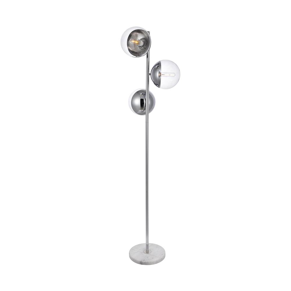Elegant Lighting Eclipse 3 Lights Chrome Floor Lamp With Clear Glass