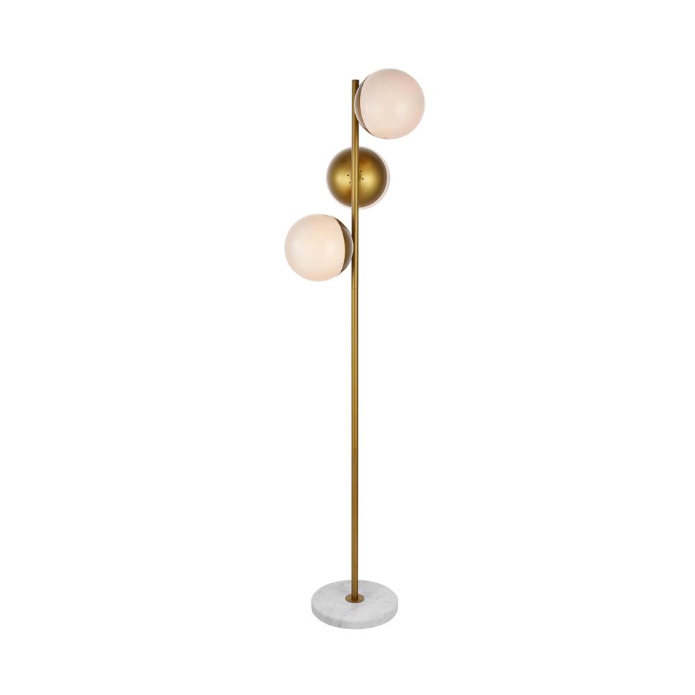 Elegant Lighting Eclipse 3 Lights Brass Floor Lamp With Frosted White Glass