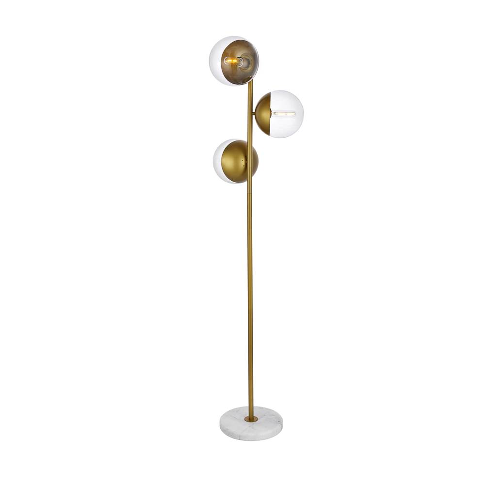 Elegant Lighting Eclipse 3 Lights Brass Floor Lamp With Clear Glass