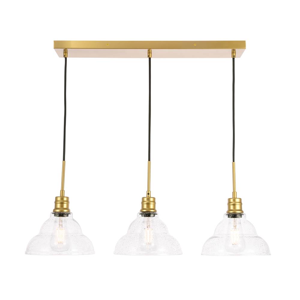 Elegant Lighting Clive 3 light Brass and Clear seeded glass pendant