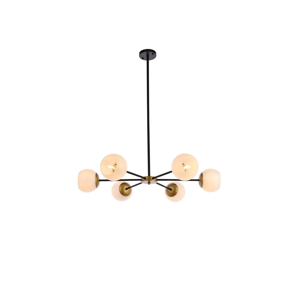 Elegant Lighting Briggs 36 Inch Pendant In Black And Brass With White Shade