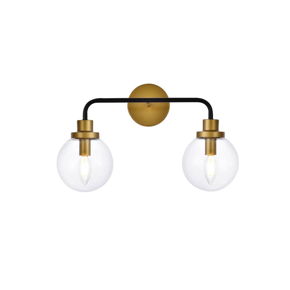 Elegant Lighting Hanson 2 lights bath sconce in black with brass with clear shade