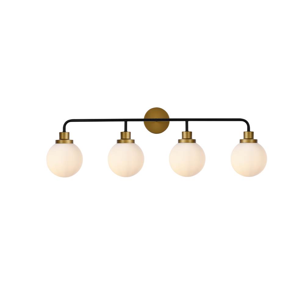 Elegant Lighting Hanson 4 lights bath sconce in black with brass with frosted shade