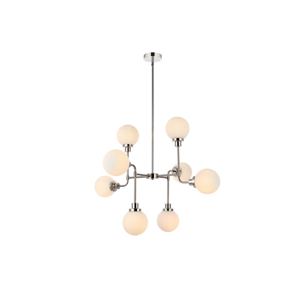 Elegant Lighting Hanson 8 lights pendant in polish nickel with frosted shade