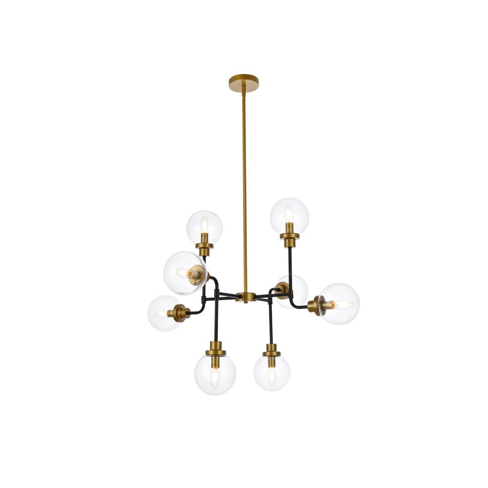 Elegant Lighting Hanson 8 lights pendant in black with brass with clear shade