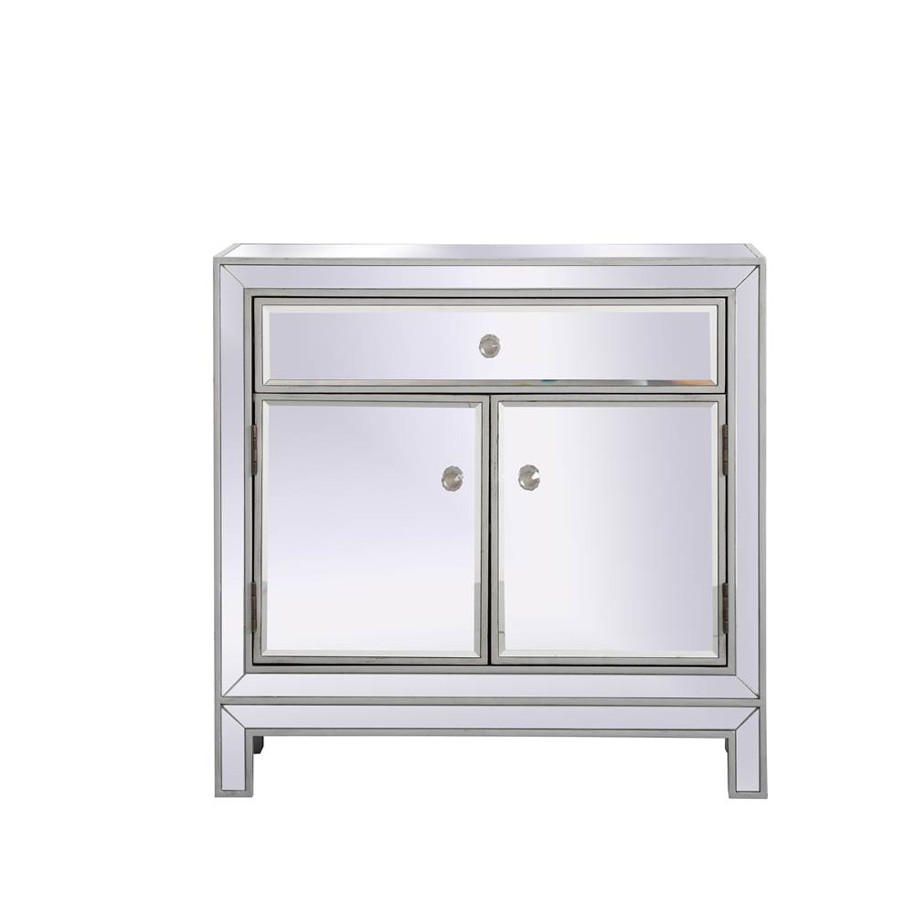 Elegant Lighting 29 In. Mirrored Cabinet In Antique Silver