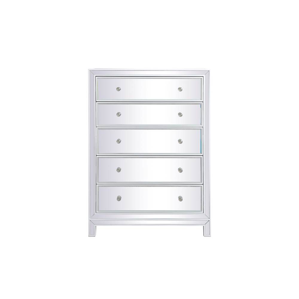 Elegant Lighting 34 Inch Mirrored Five Drawer Cabinet In White