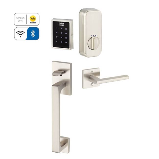 Emtek Electronic EMPowered Motorized Touchscreen Keypad Smart Lock Entry Set with Baden Grip - works with Yale Access, Ribbon and Reed Lever, RH, US15