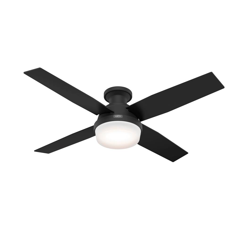 Hunter 52 inch Dempsey Matte Black Low Profile Ceiling Fan with LED Light Kit and Handheld Remote