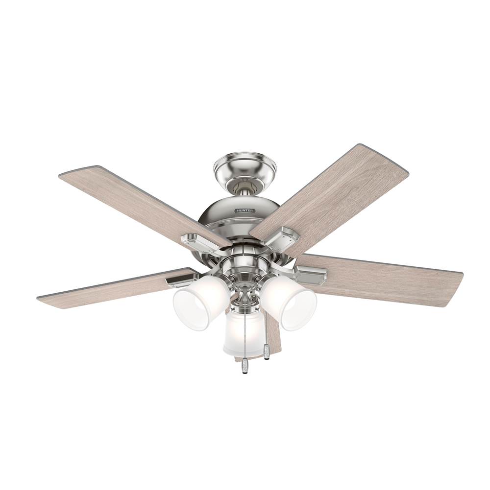 Hunter 44 inch Crystal Peak Brushed Nickel Ceiling Fan with LED Light Kit and Pull Chain