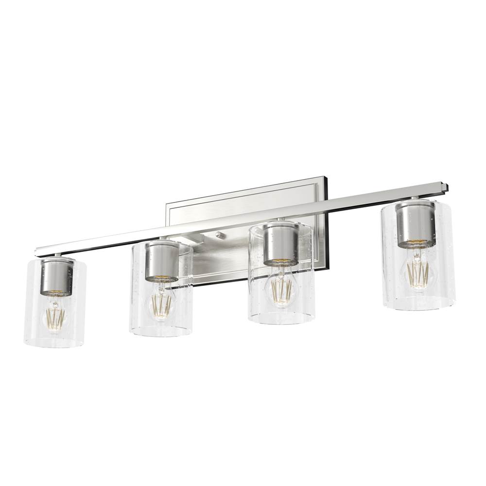 Hunter Kerrison Brushed Nickel with Seeded Glass 4 Light Vanity Wall Light Fixture