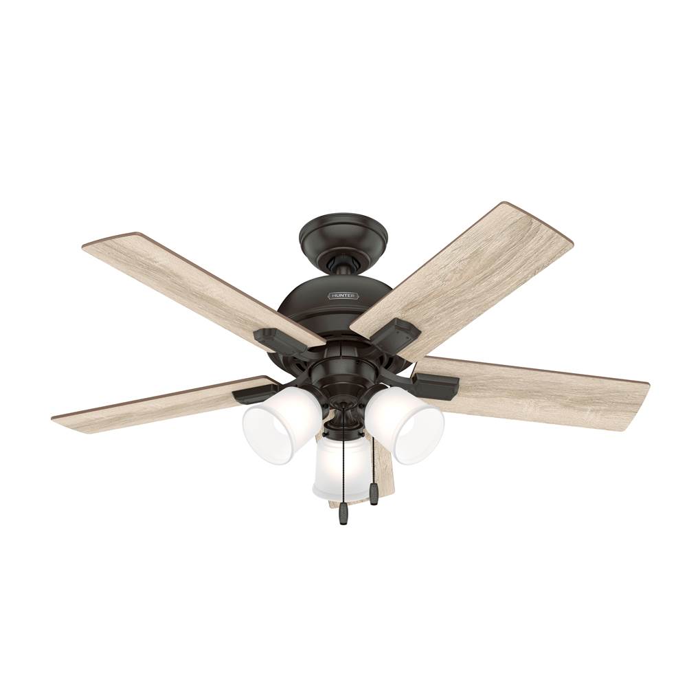 Hunter 44 inch Crystal Peak Noble Bronze Ceiling Fan with LED Light Kit and Pull Chain