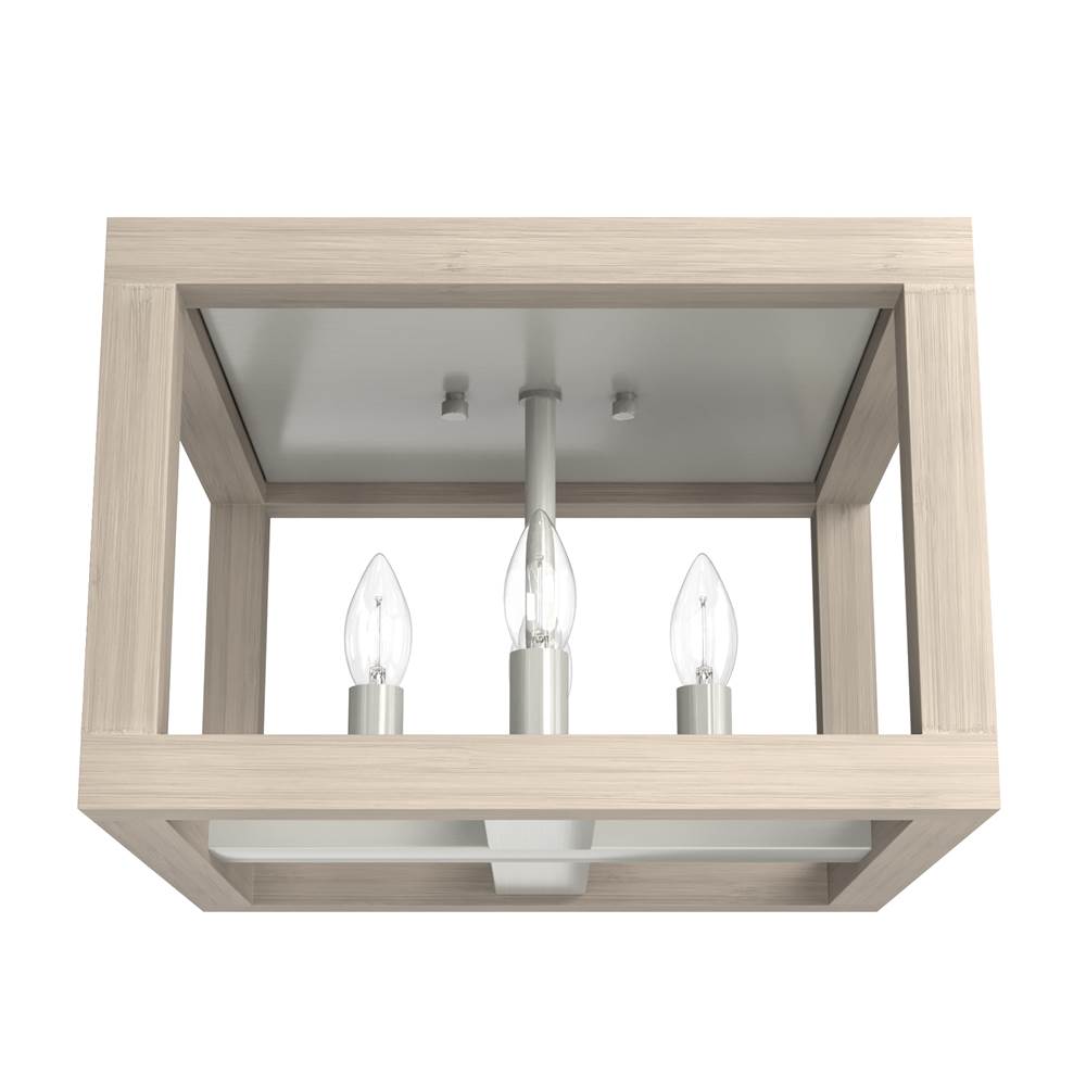 Hunter Squire Manor Flush Mount Brushed Nickel Bleached Wood