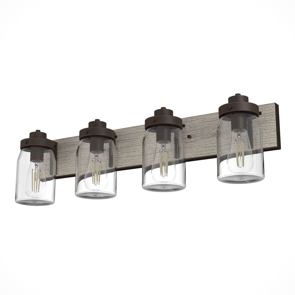 Hunter Devon Park Onyx Bengal and Barnwood with Clear Glass 4 Light Vanity Wall Light Fixture