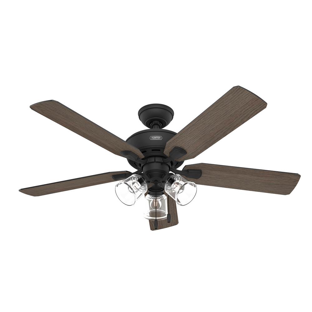 Hunter 52 inch Rosner Matte Black Ceiling Fan with LED Light Kit and Pull Chain