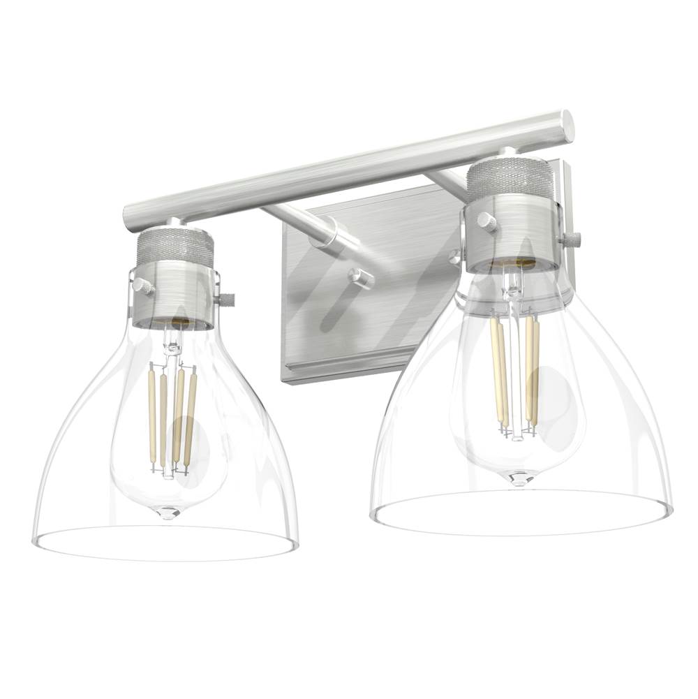 Hunter Van Nuys Brushed Nickel with Clear Glass 2 Light Vanity Wall Light Fixture