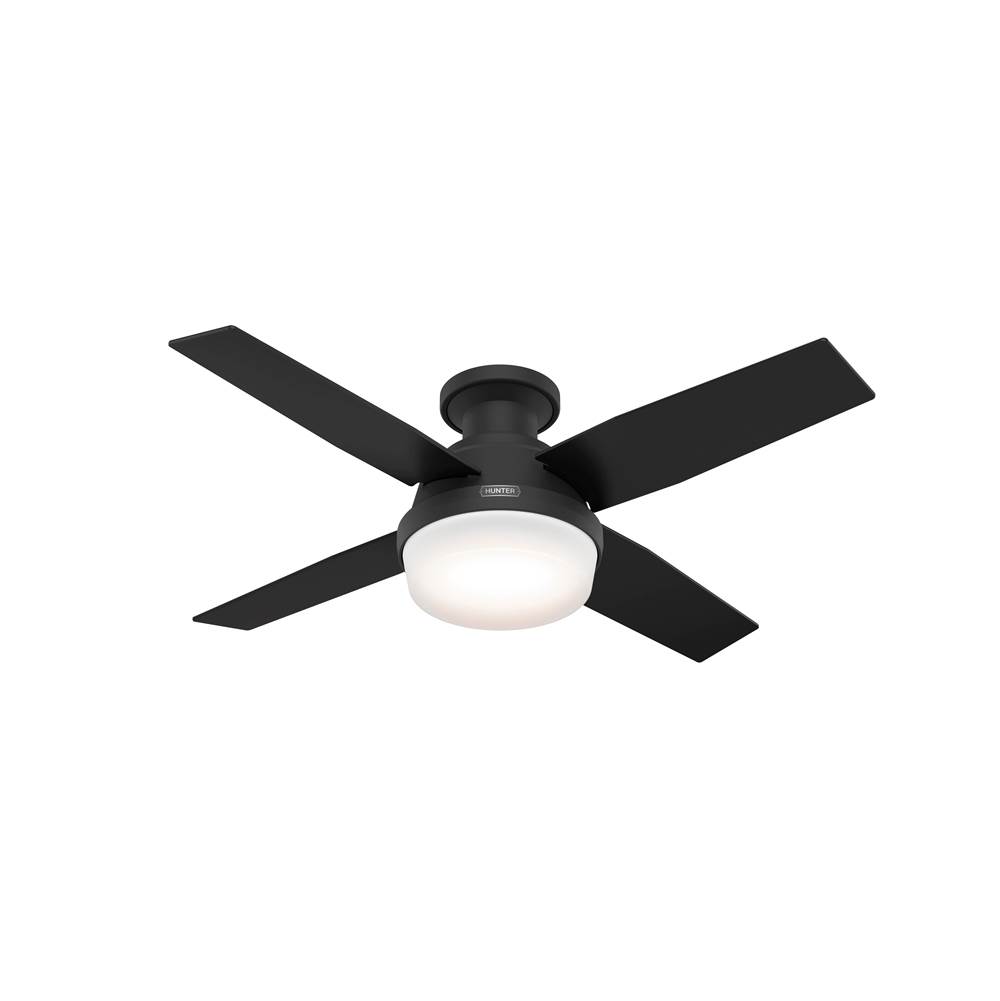Hunter 44 inch Dempsey Matte Black Low Profile Ceiling Fan with LED Light Kit and Handheld Remote