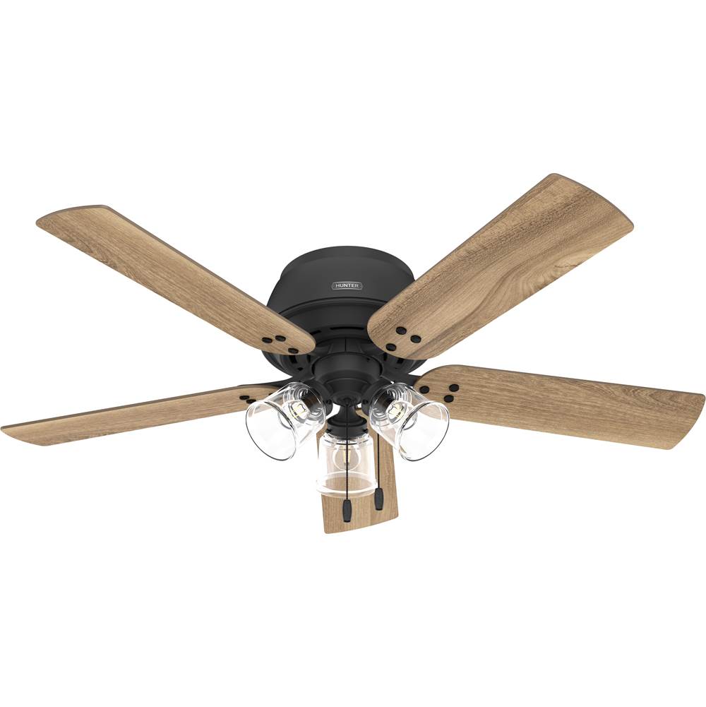 Hunter 52 inch Shady Grove Matte Black Low Profile Ceiling Fan with LED Light Kit and Pull Chain