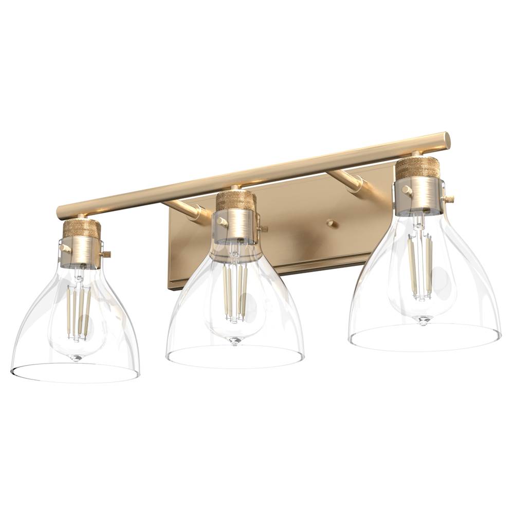 Hunter Van Nuys Alturas Gold with Clear Glass 3 Light Vanity Wall Light Fixture