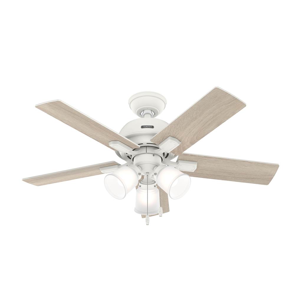 Hunter 44 inch Crystal Peak Matte White Ceiling Fan with LED Light Kit and Pull Chain