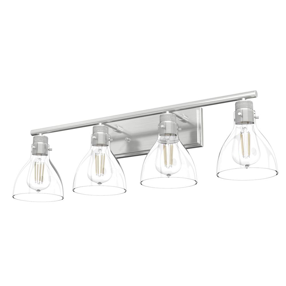 Hunter Van Nuys Brushed Nickel with Clear Glass 4 Light Vanity Wall Light Fixture