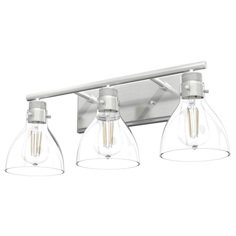 Hunter Van Nuys Brushed Nickel with Clear Glass 3 Light Vanity Wall Light Fixture